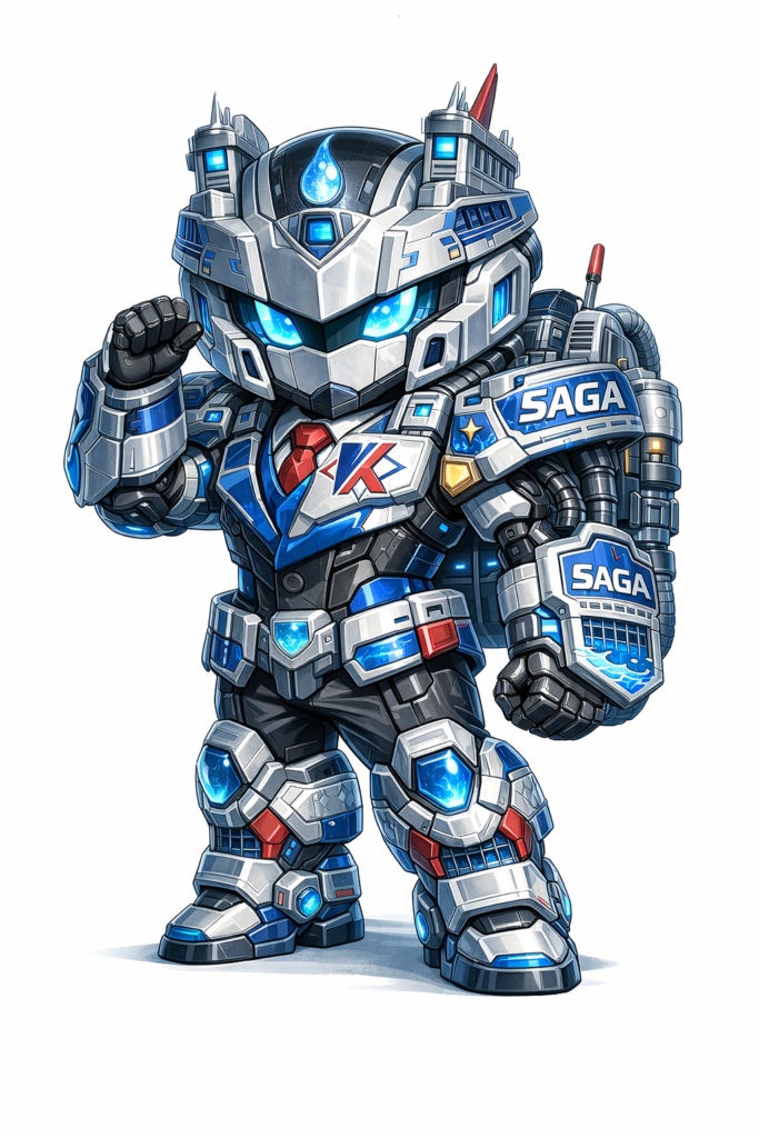 ChatGPTが考えてくれた水門、小松鉄工所をイメージしたマスコットキャラのイラストです。